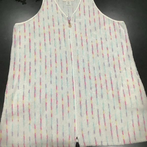 Stan Herman Sleeveless Chenille Zip Front Swim Coverup Robe Pockets V Neck - Picture 9 of 11